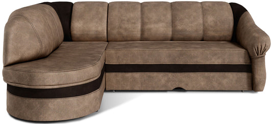 Narożnik Benano, tkaniny Monolith 09 jasnobrązowy i Monolith 29 brązowy, widok z przodu na białym tle