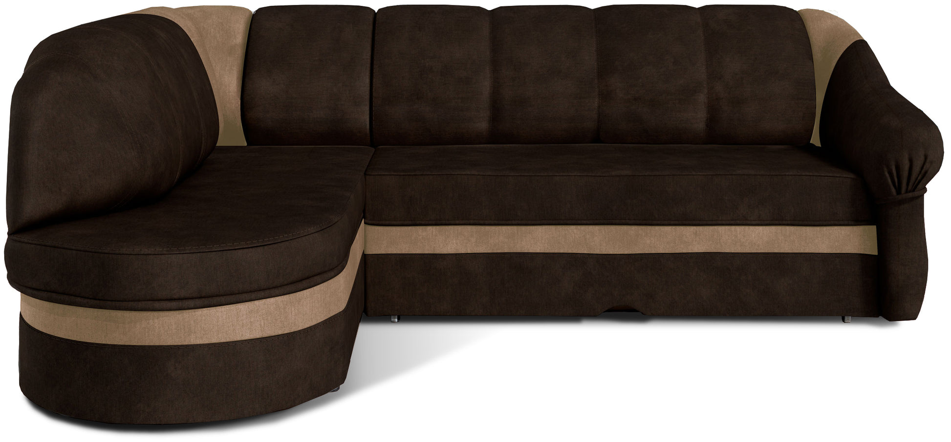 Narożnik Benano, tkaniny Monolith 29 brązowy i Monolith 09 jasnobrązowy, widok z przodu na białym tle