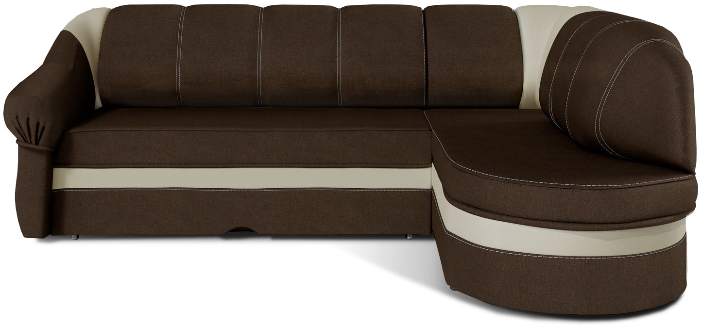 Narożnik Benano lewostronny, Sawana 16 brązowy z beżowymi wstawkami Soft 33 – zdjęcie produktowe