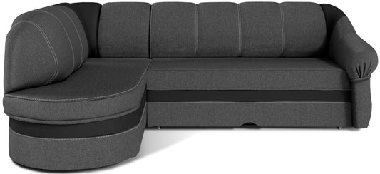 Narożnik Benano, Sawana 05 ciemnoszary i Soft 11 czarny, widok z przodu na białym tle