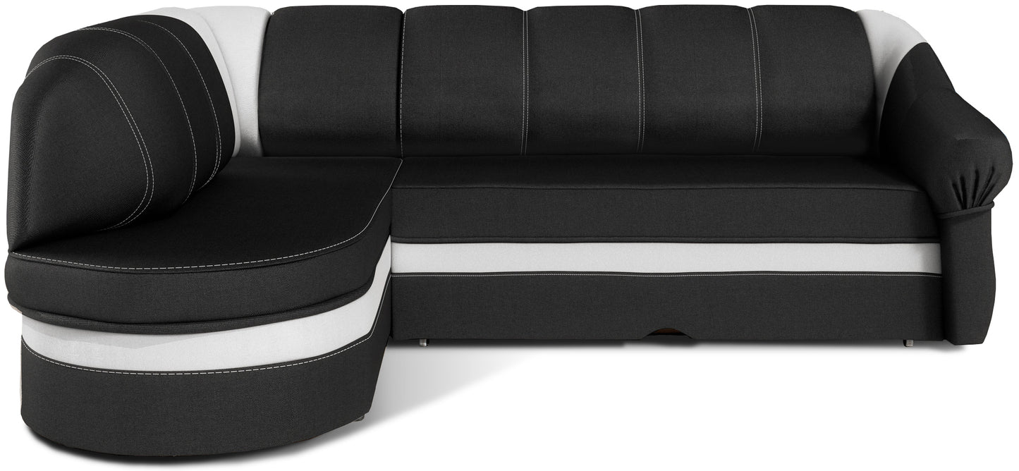 Narożnik Benano, Sawana 14 czarny i Soft 17 biały, widok z przodu na białym tle