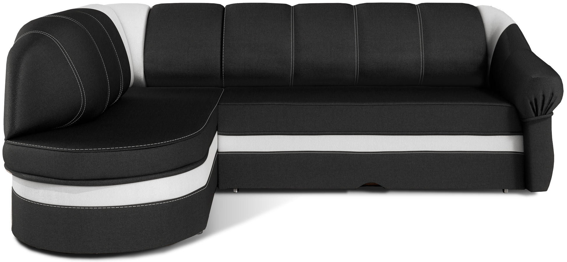 Narożnik Benano, Sawana 14 czarny i Soft 17 biały, widok z przodu na białym tle