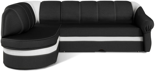 Narożnik Benano, Sawana 14 czarny i Soft 17 biały, widok z przodu na białym tle