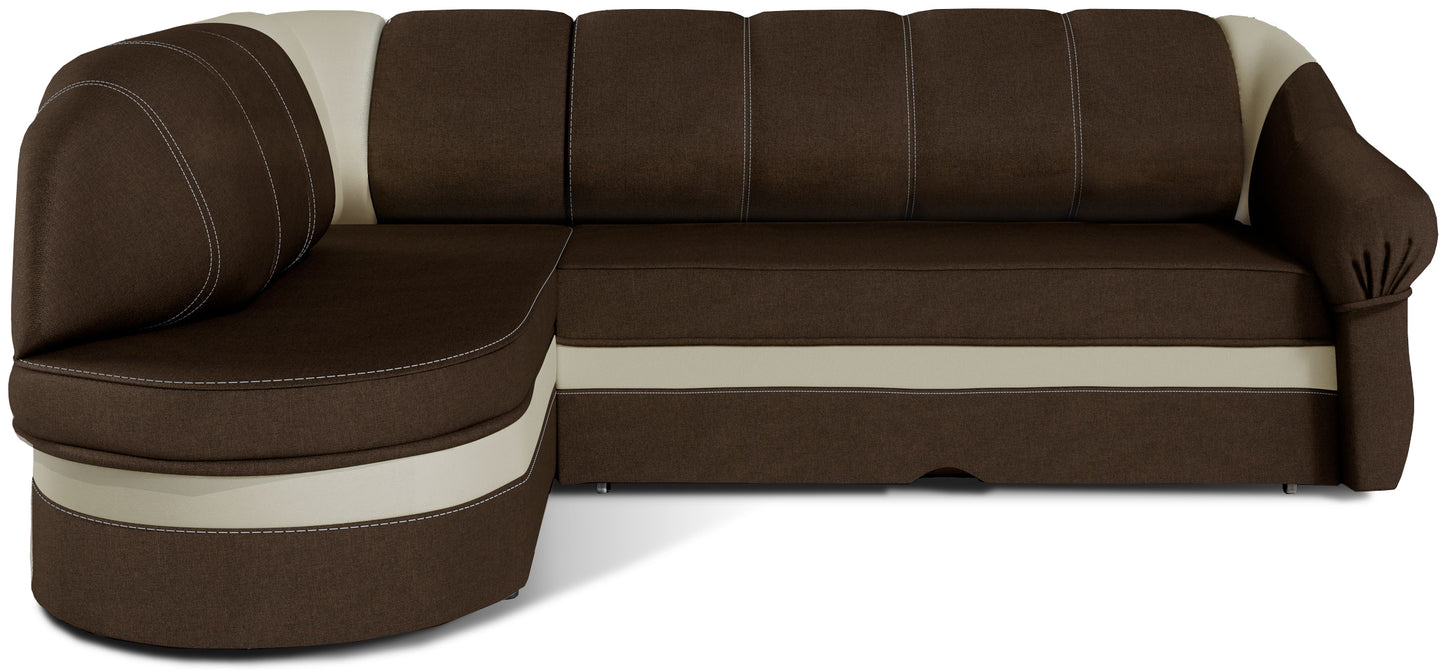 Narożnik Benano, Sawana 16 brązowy i Soft 33 beżowy, widok z przodu na białym tle