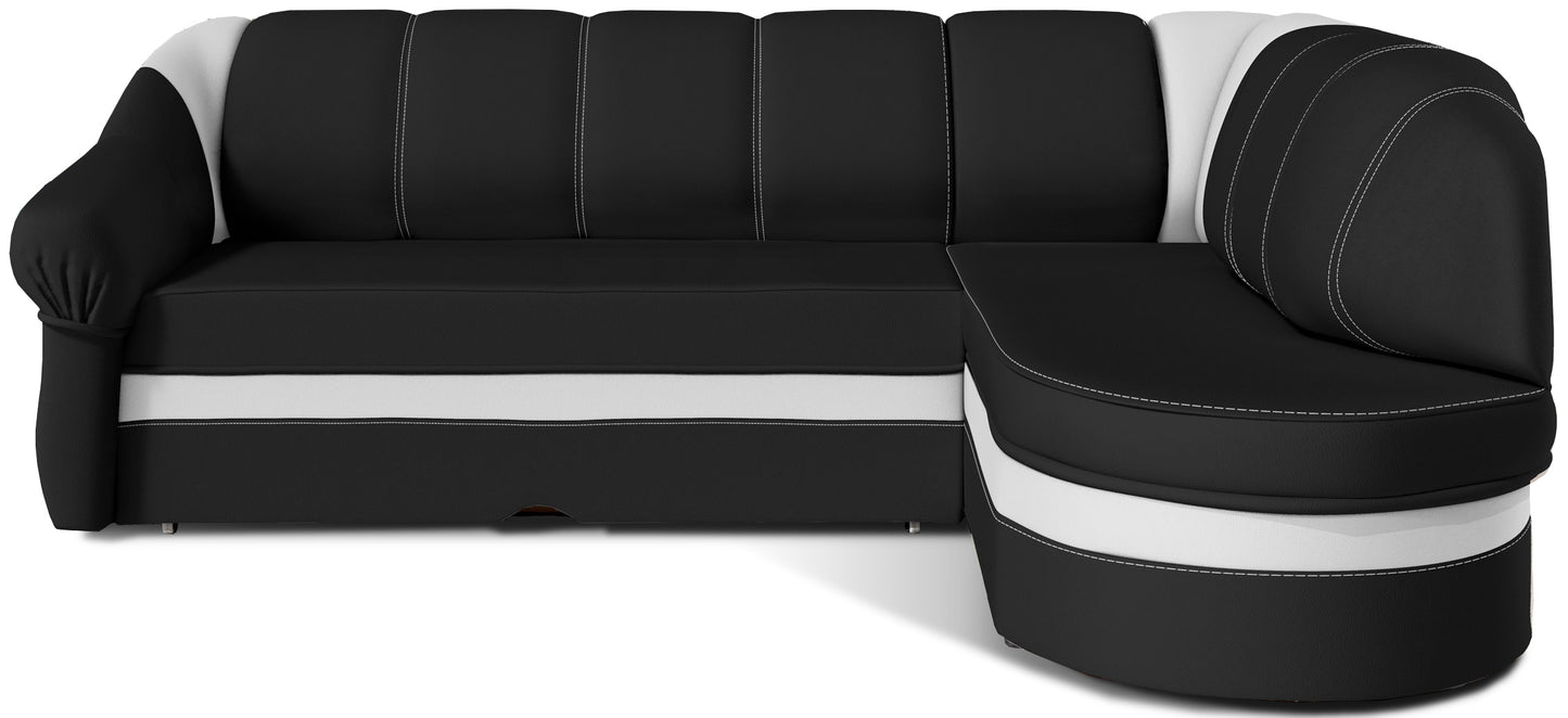 Narożnik Benano lewostronny, Soft 11 czarny z białymi wstawkami Soft 17 – zdjęcie produktowe