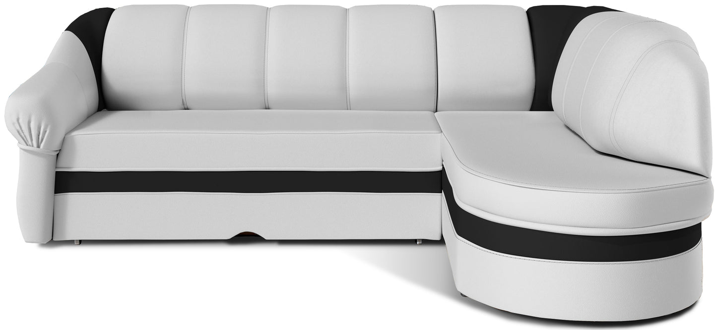 Narożnik Benano lewostronny, Soft 17 biały z czarnymi wstawkami Soft 11 – zdjęcie produktowe