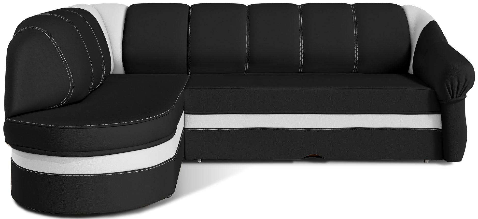 Narożnik Benano, Soft 11 czarny i Soft 17 biały, widok z przodu na białym tle