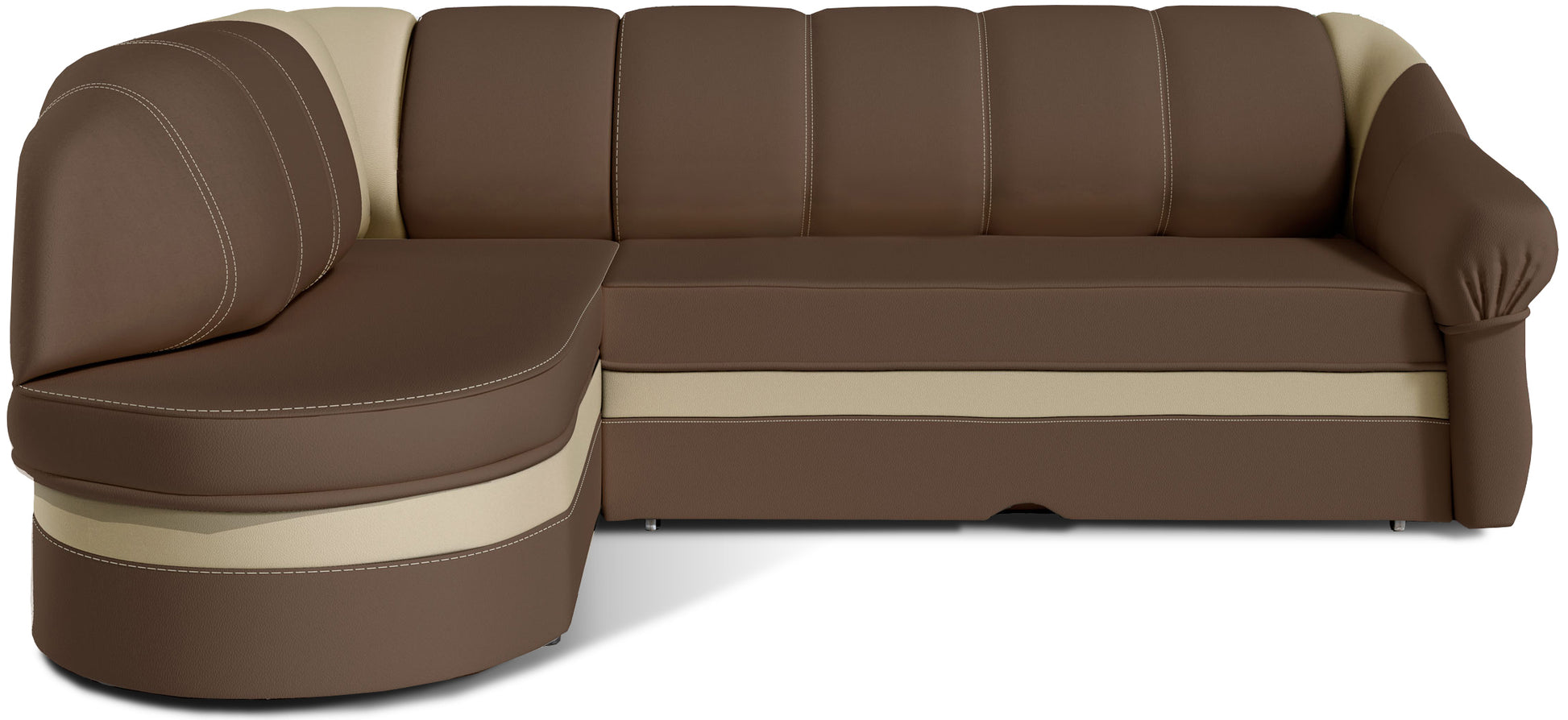 Narożnik Benano, Soft 15 brązowy i Soft 18 beżowy, widok z przodu na białym tle