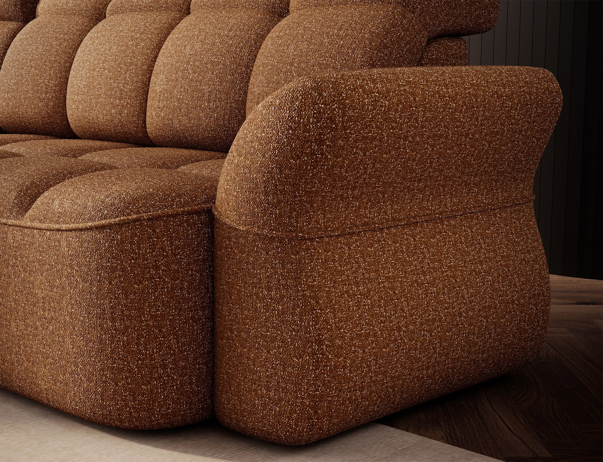 Żółty narożnik L-kształtny lewy z funkcją spania, elektrycznym wysuwem siedziska i pojemnikiem na pościel