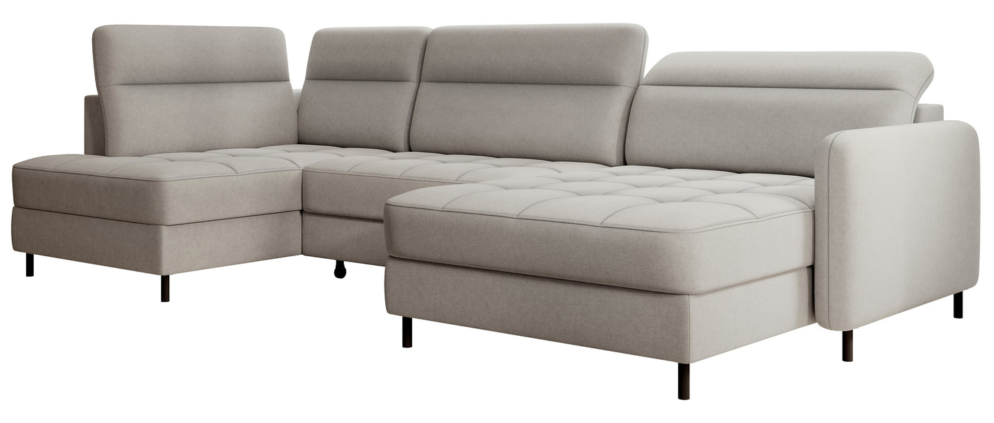 Narożnik z funkcją spania Berrto, jasnoszary Raquel 03 – widok ogólny na białym tle