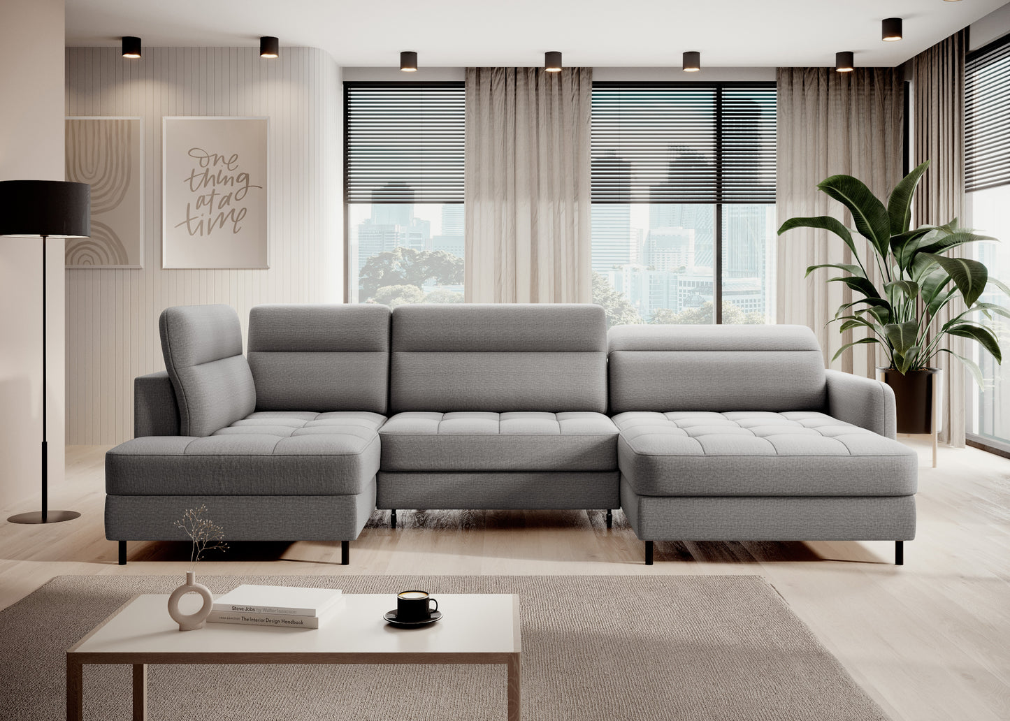 Narożnik z funkcją spania Berrto w salonie, Manhattan 03 jasnoszary – ujęcie frontalne