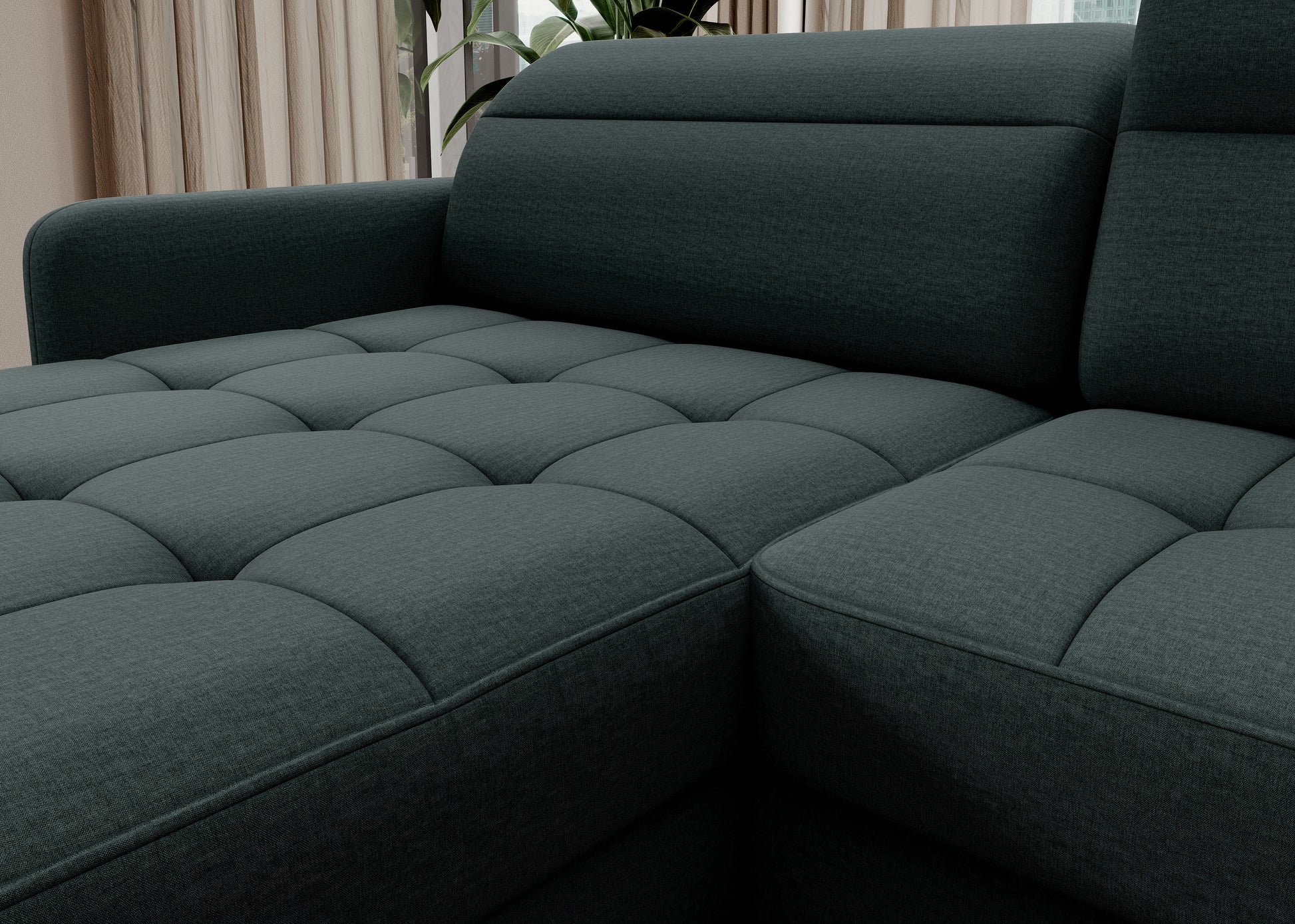 Narożnik Berrto, Manhattan 38 zielony – detal metalowej nogi i podstawy