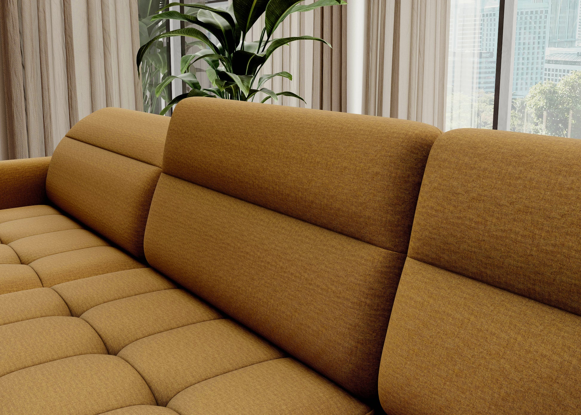 Narożnik Berrto, Manhattan 45 żółty – zbliżenie podłokietnika i wykończenia