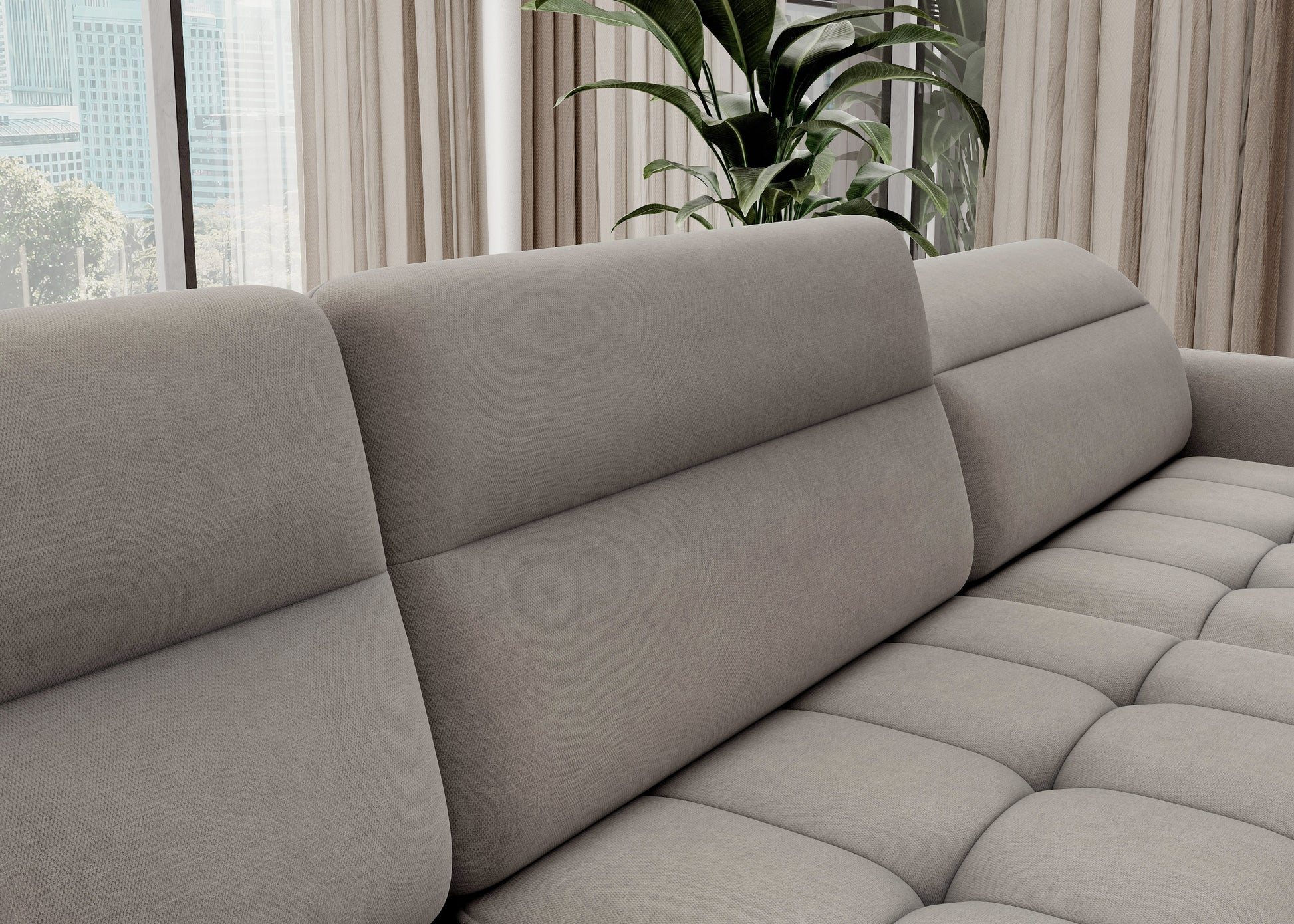 Narożnik Berrto, Raquel 03 jasnoszary – widok boczny z podłokietnikiem i siedziskiem