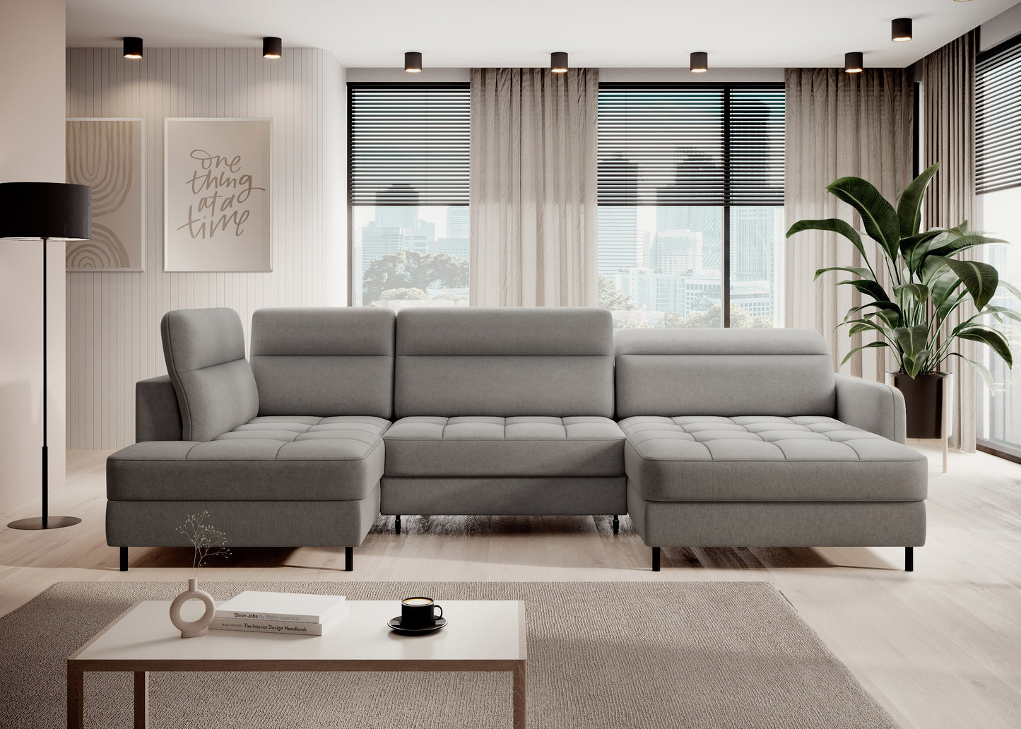 Narożnik Berrto w aranżacji salonu, Raquel 04 szary – widok frontalny