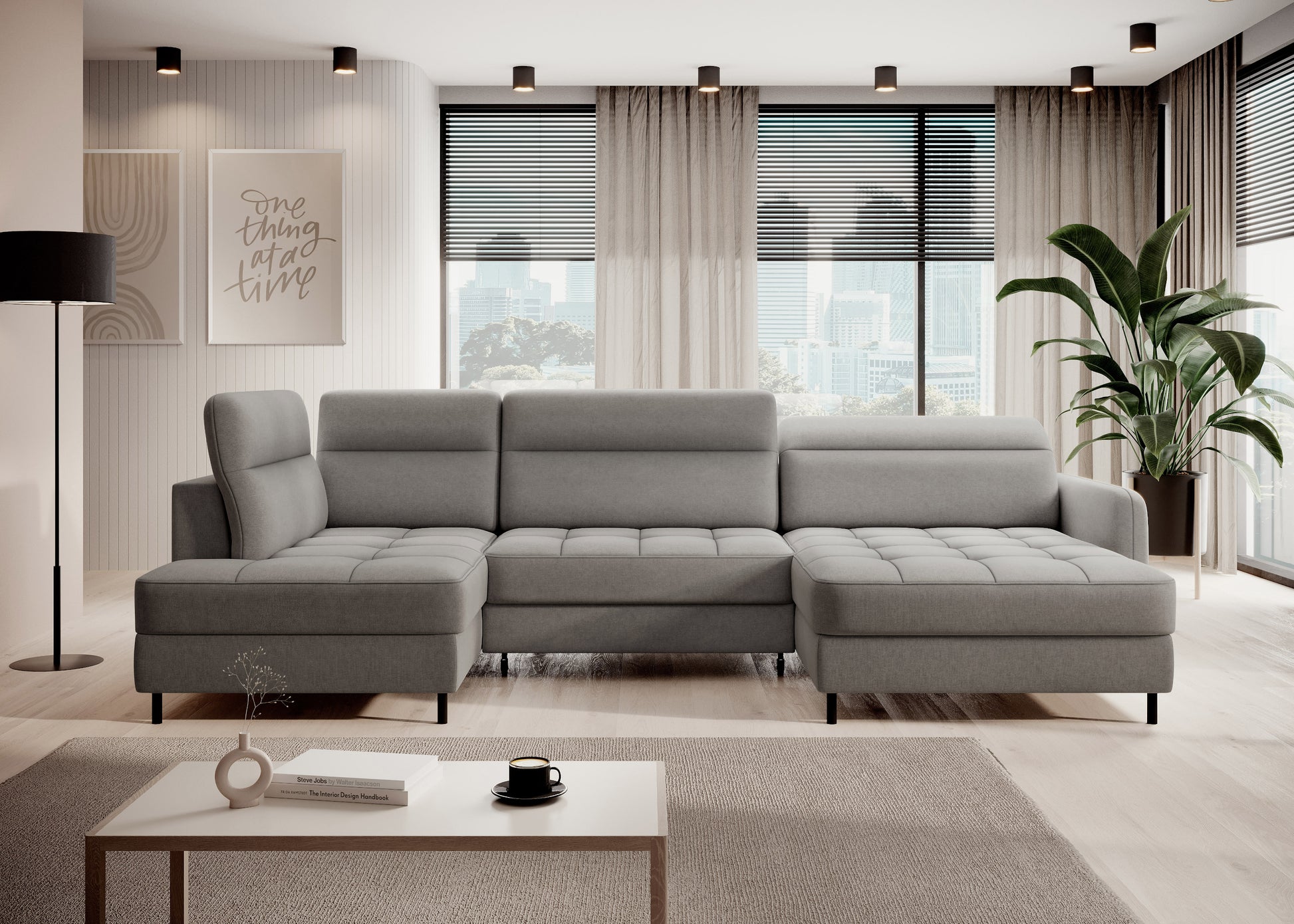 Narożnik Berrto w aranżacji salonu, Raquel 04 szary – widok frontalny