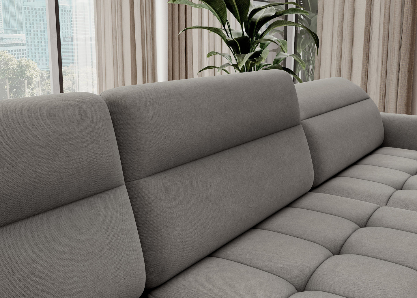 Narożnik Berrto, Raquel 04 szary – widok boczny z siedziskiem i podłokietnikiem

