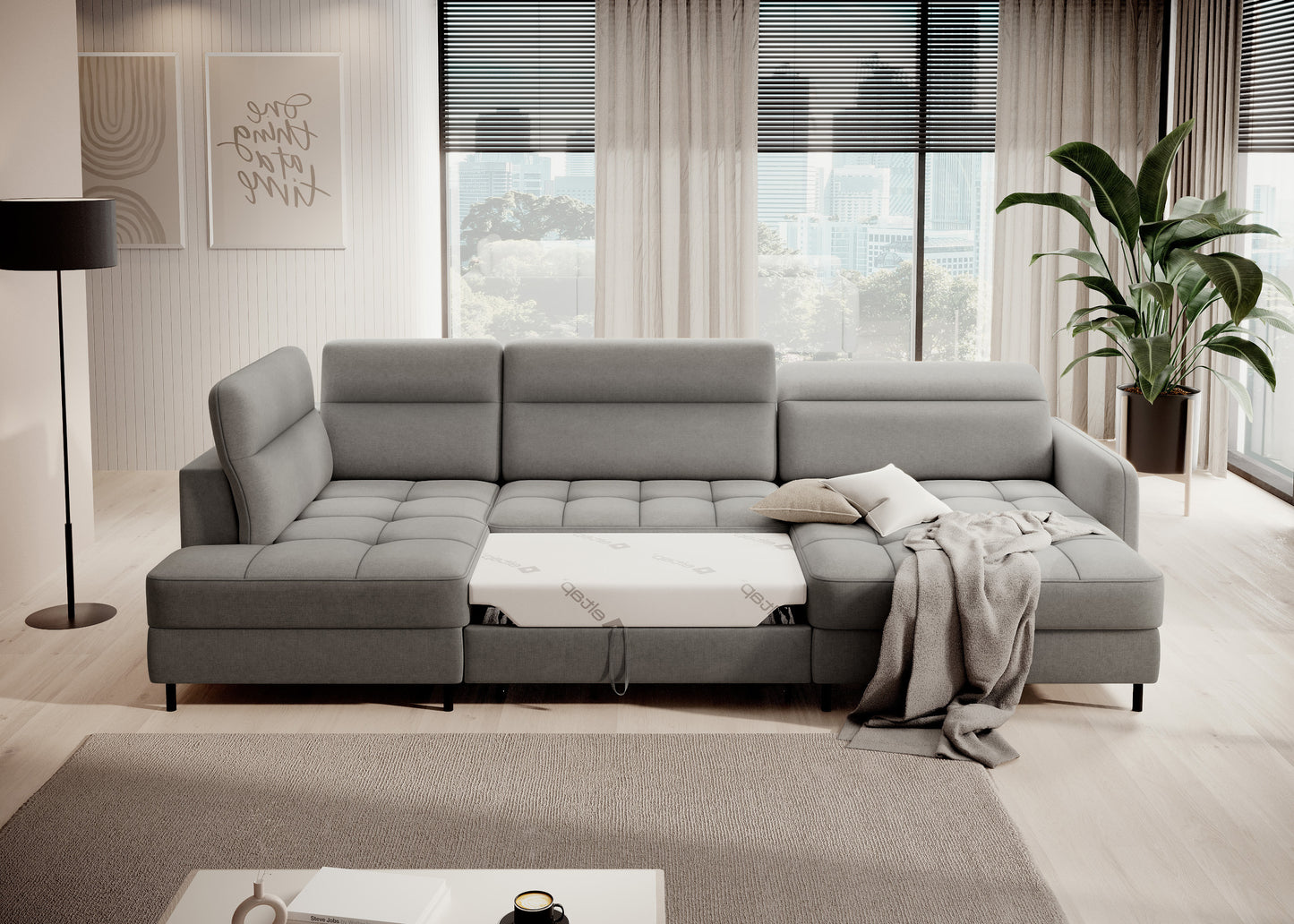 Narożnik Berrto rozłożony do spania, Raquel 04 szary