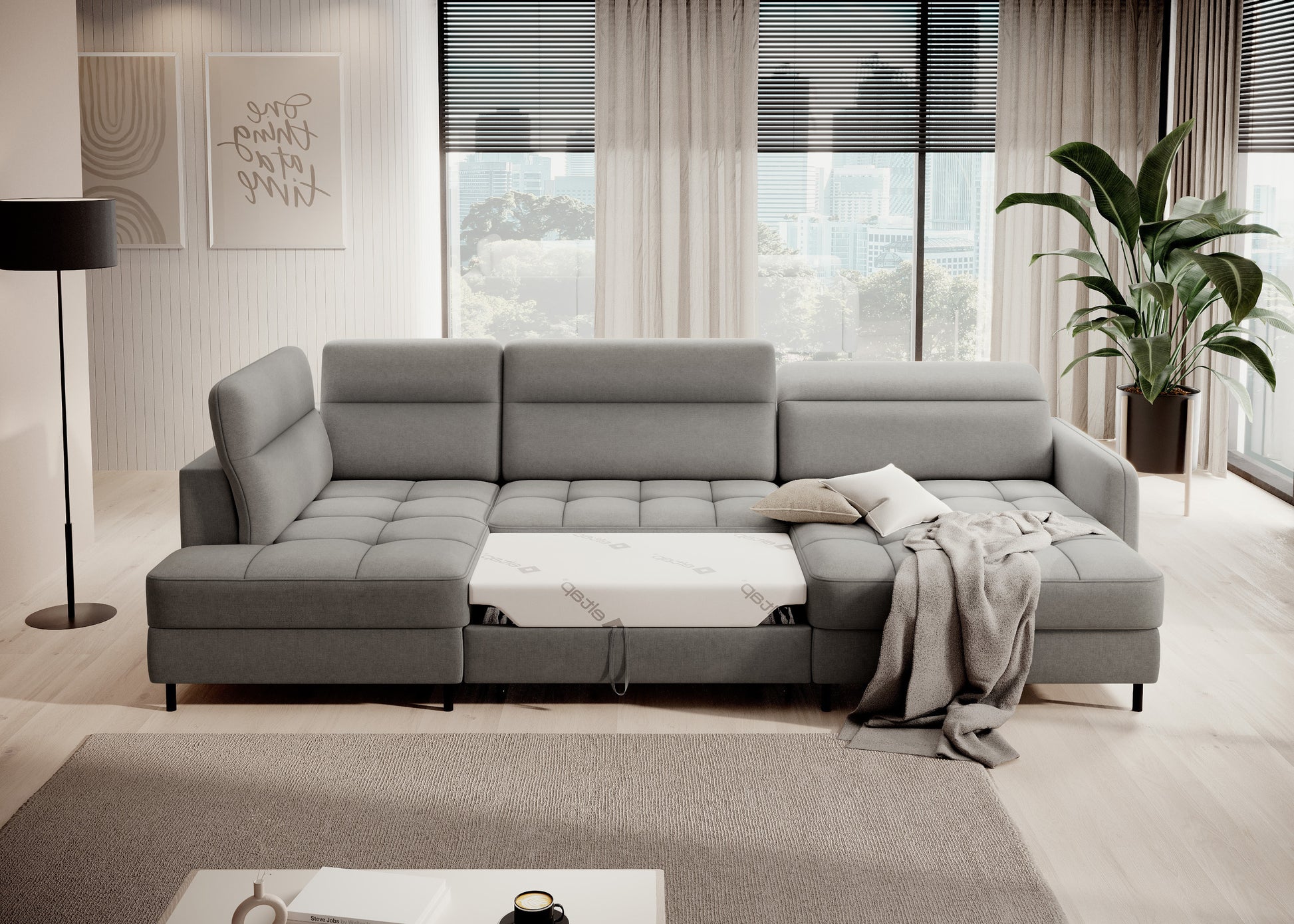 Narożnik Berrto rozłożony do spania, Raquel 04 szary