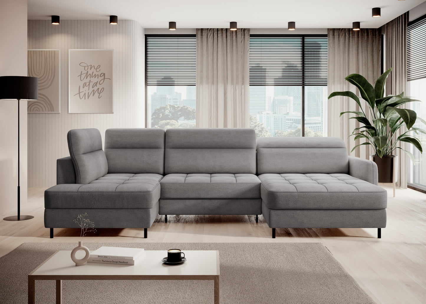 Narożnik Berrto w aranżacji salonu, szary Toscany 03, widok frontalny