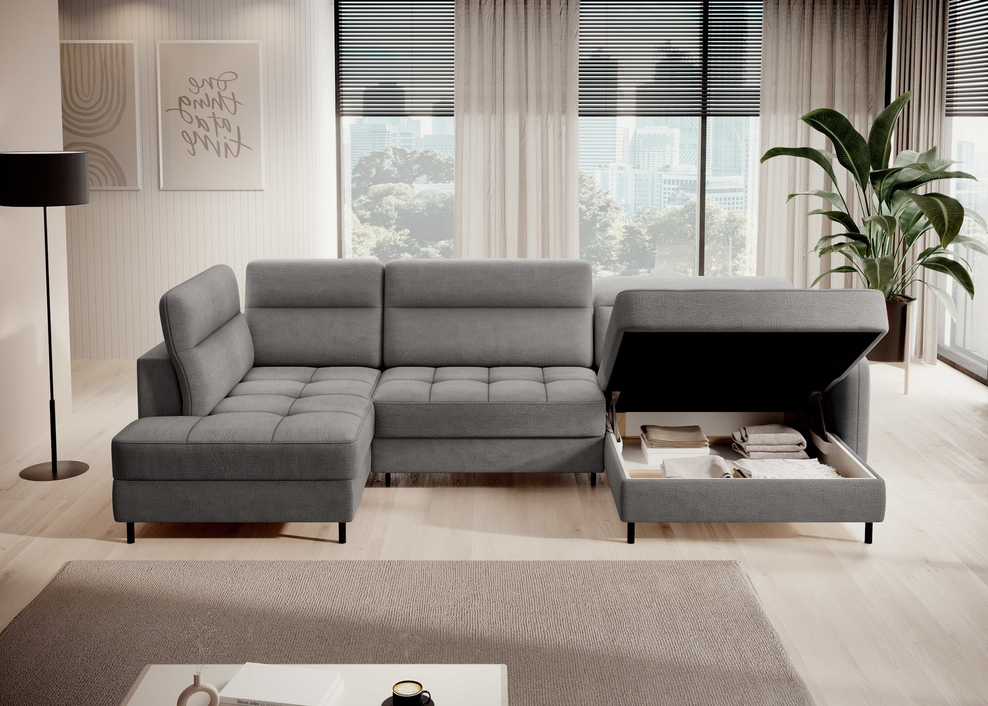 Narożnik Berrto w nowoczesnym salonie, Toscany 03 szary – ujęcie z boku