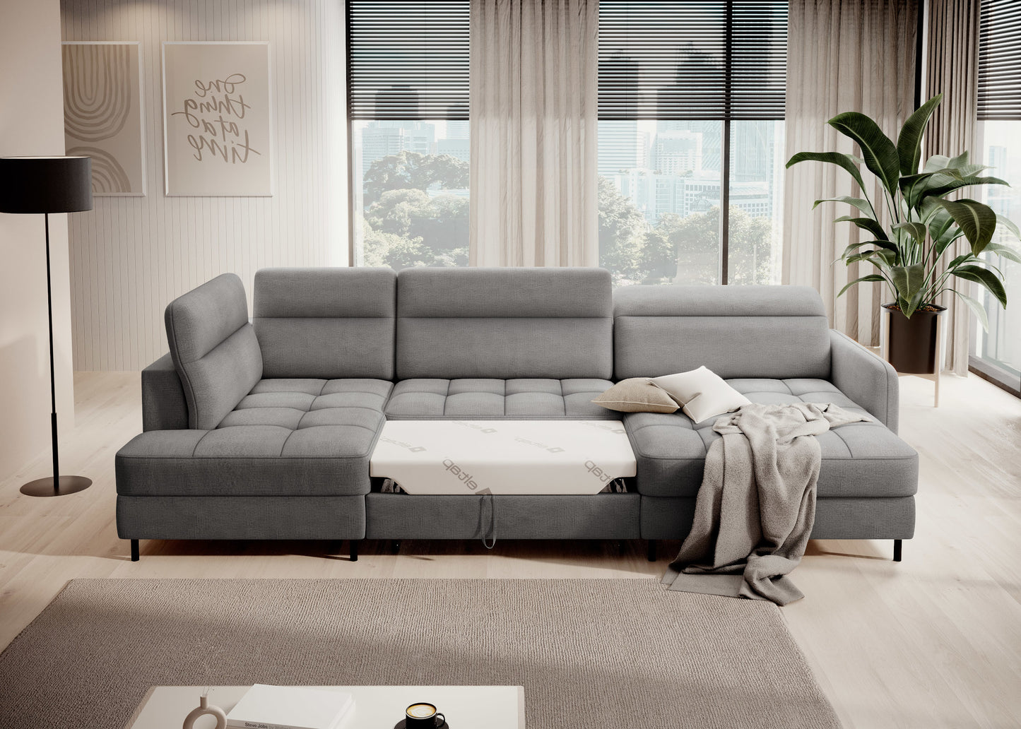 Narożnik Berrto rozłożony do spania, tapicerka Toscany 03 szary