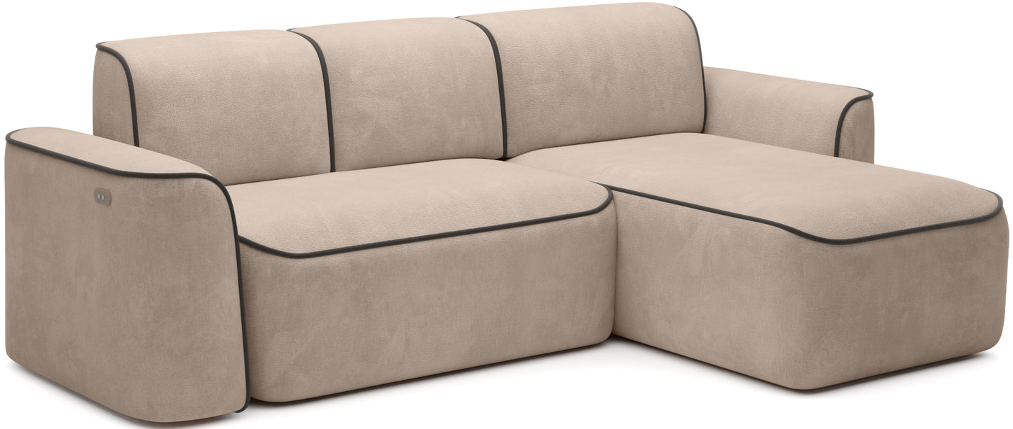 Narożnik Ume Amore 18 beżowy z lamówką Velvetmat 22 brązową, układ prawy – widok z lekkiego kąta na białym tle.