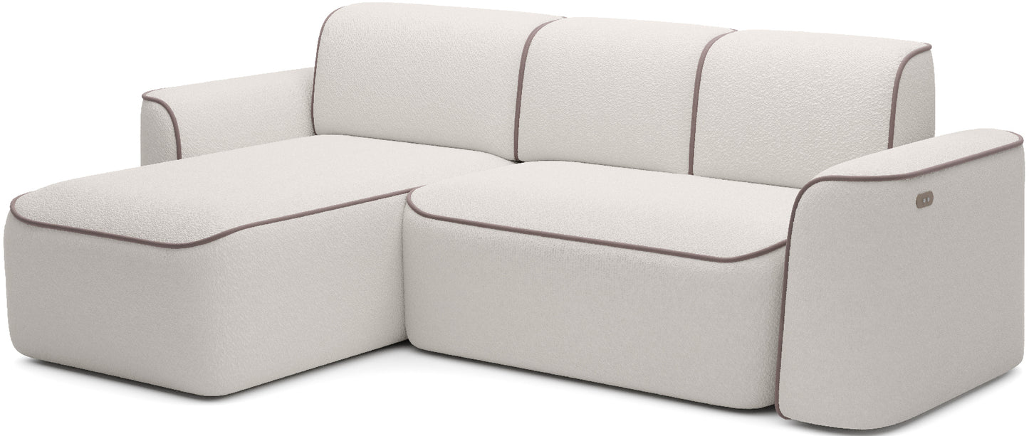 Narożnik Ume Royal 01 biały/Paros 02 beżowy, układ lewy, widok z trzech czwartych na białym tle.