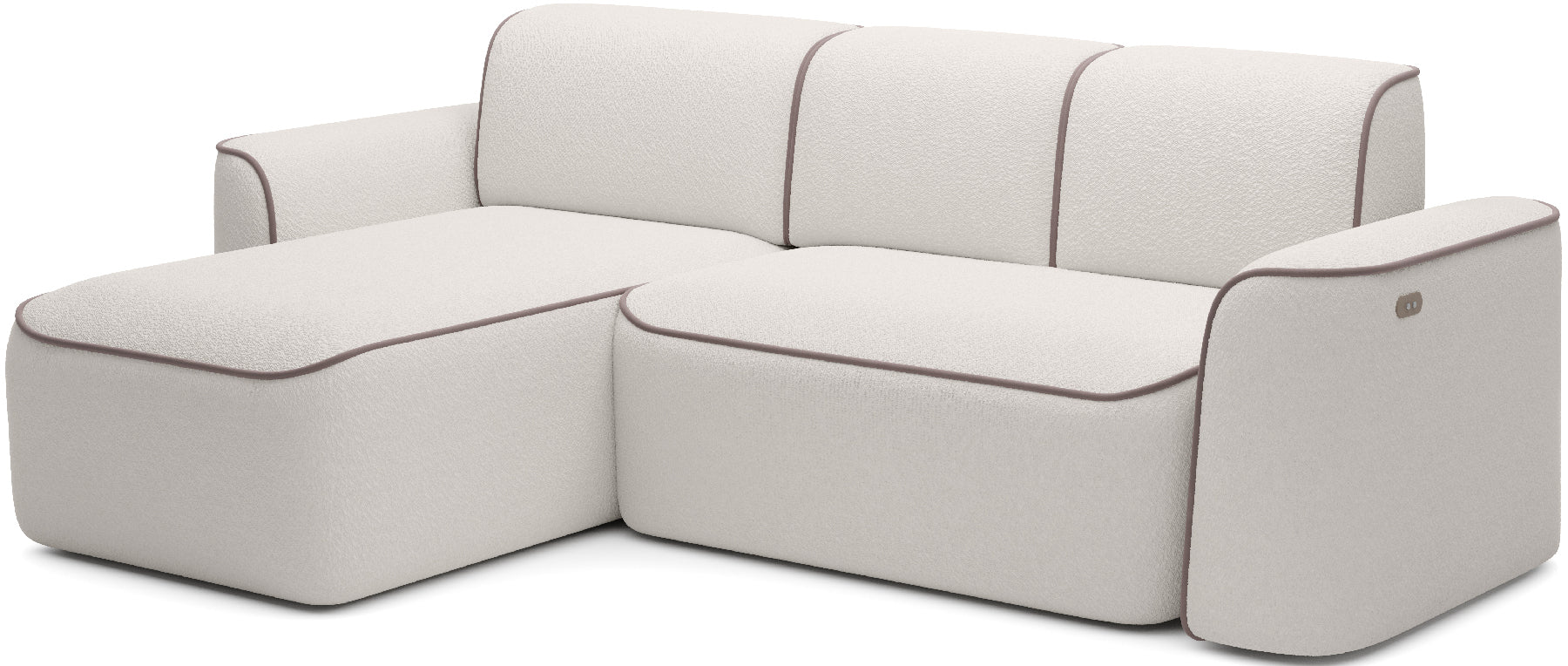 Narożnik Ume Royal 01 biały/Paros 02 beżowy, układ lewy, widok z trzech czwartych na białym tle.