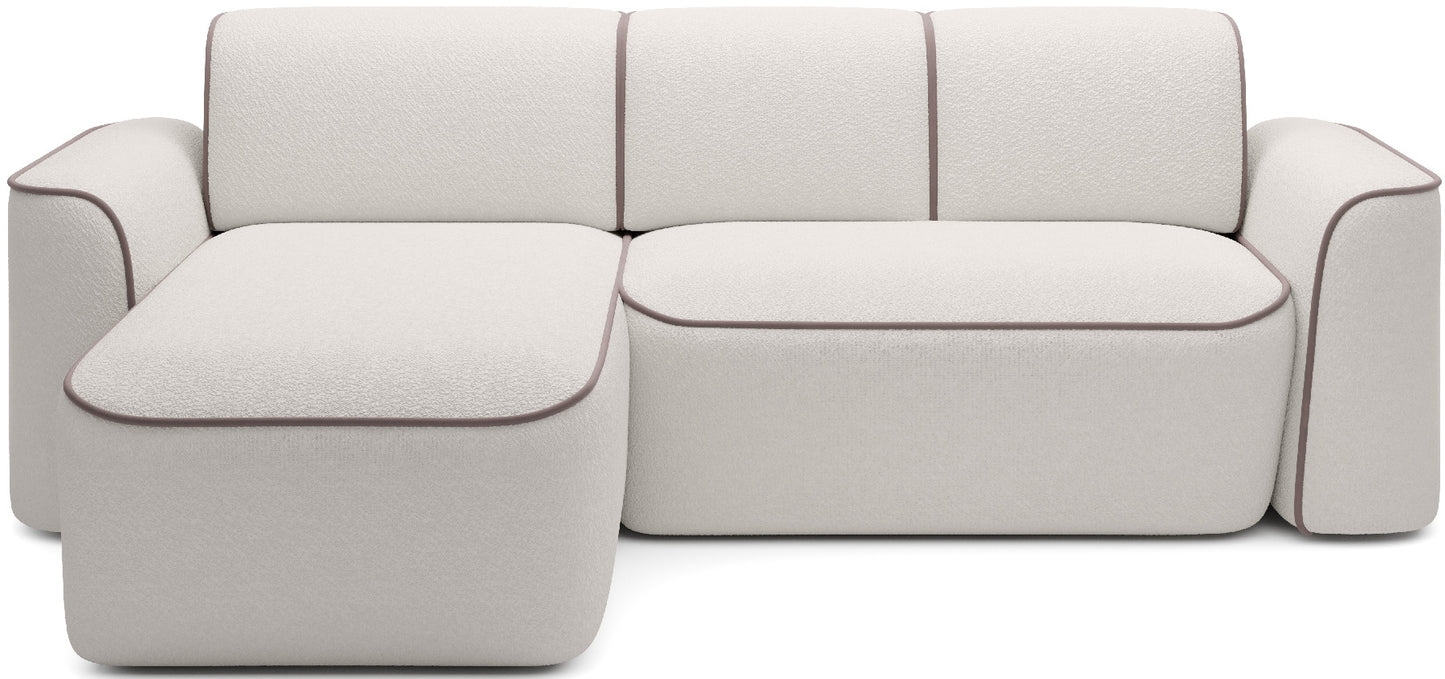 Narożnik Ume Royal 01 biały/Paros 02 beżowy, układ lewy, widok frontalny na białym tle.