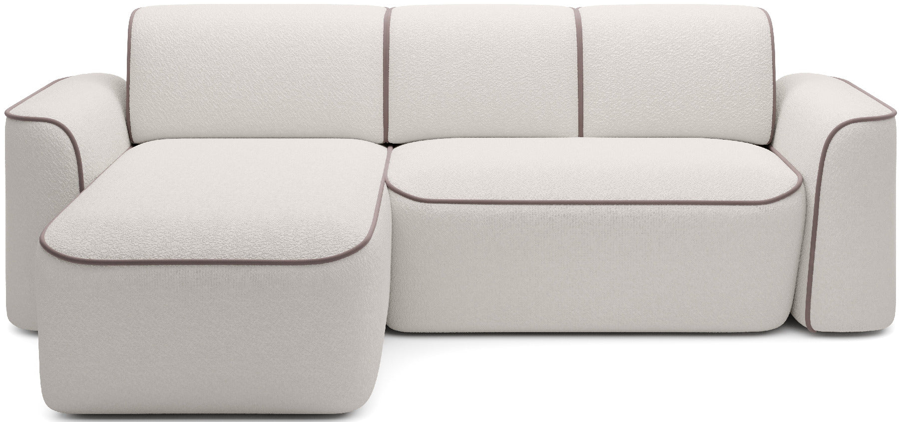 Narożnik Ume Royal 01 biały/Paros 02 beżowy, układ lewy, widok frontalny na białym tle.