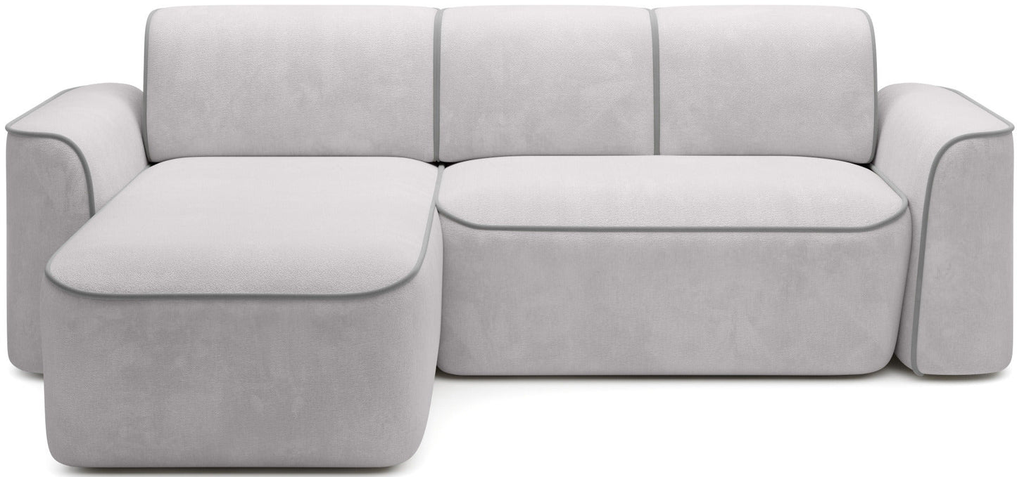 Narożnik Ume Amore 03 beżowy z lamówką Paros 05 jasnoszarą, układ lewy – widok frontalny na białym tle.