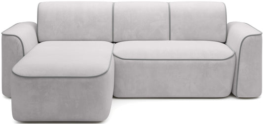 Narożnik Ume Amore 03 beżowy z lamówką Paros 05 jasnoszarą, układ lewy – widok frontalny na białym tle.