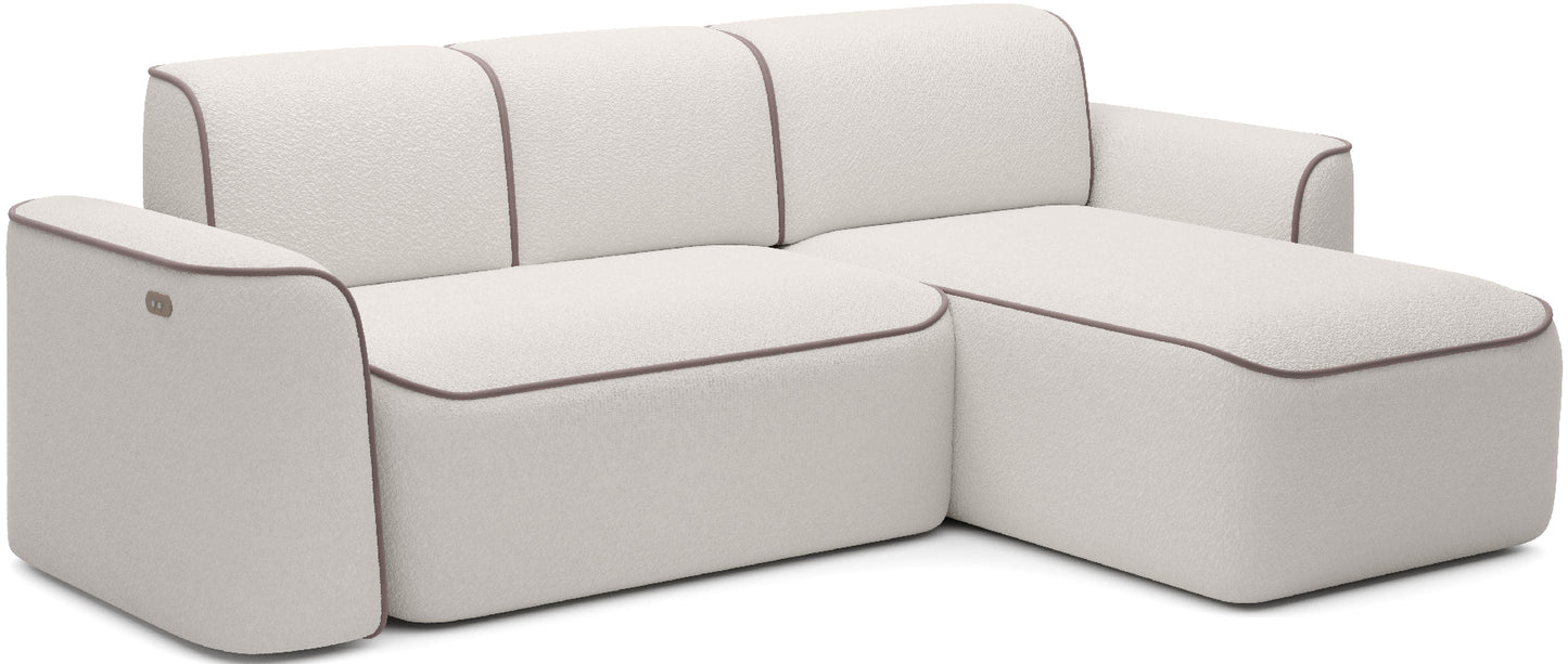 Narożnik Ume Royal 01 biały/Paros 02 beżowy, układ prawy, widok z trzech czwartych na białym tle.