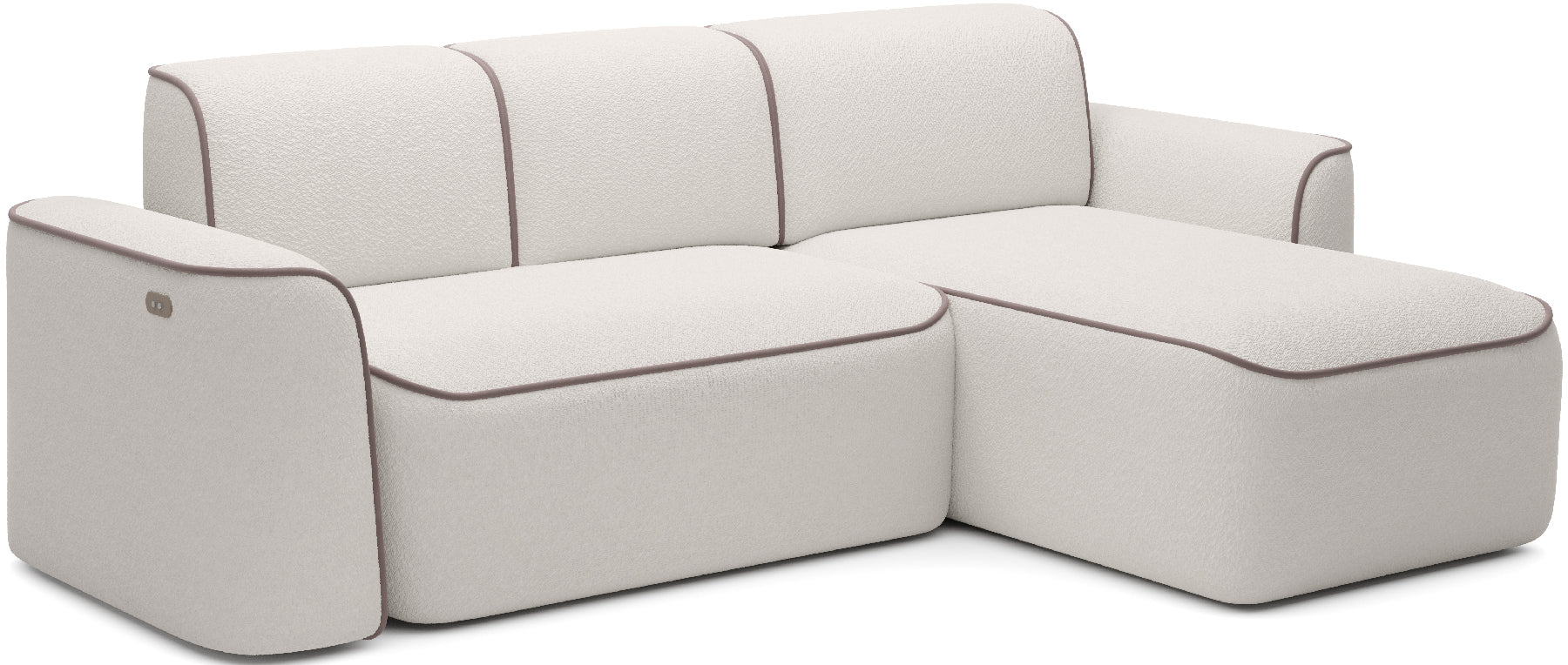 Narożnik Ume Royal 01 biały/Paros 02 beżowy, układ prawy, widok z trzech czwartych na białym tle.