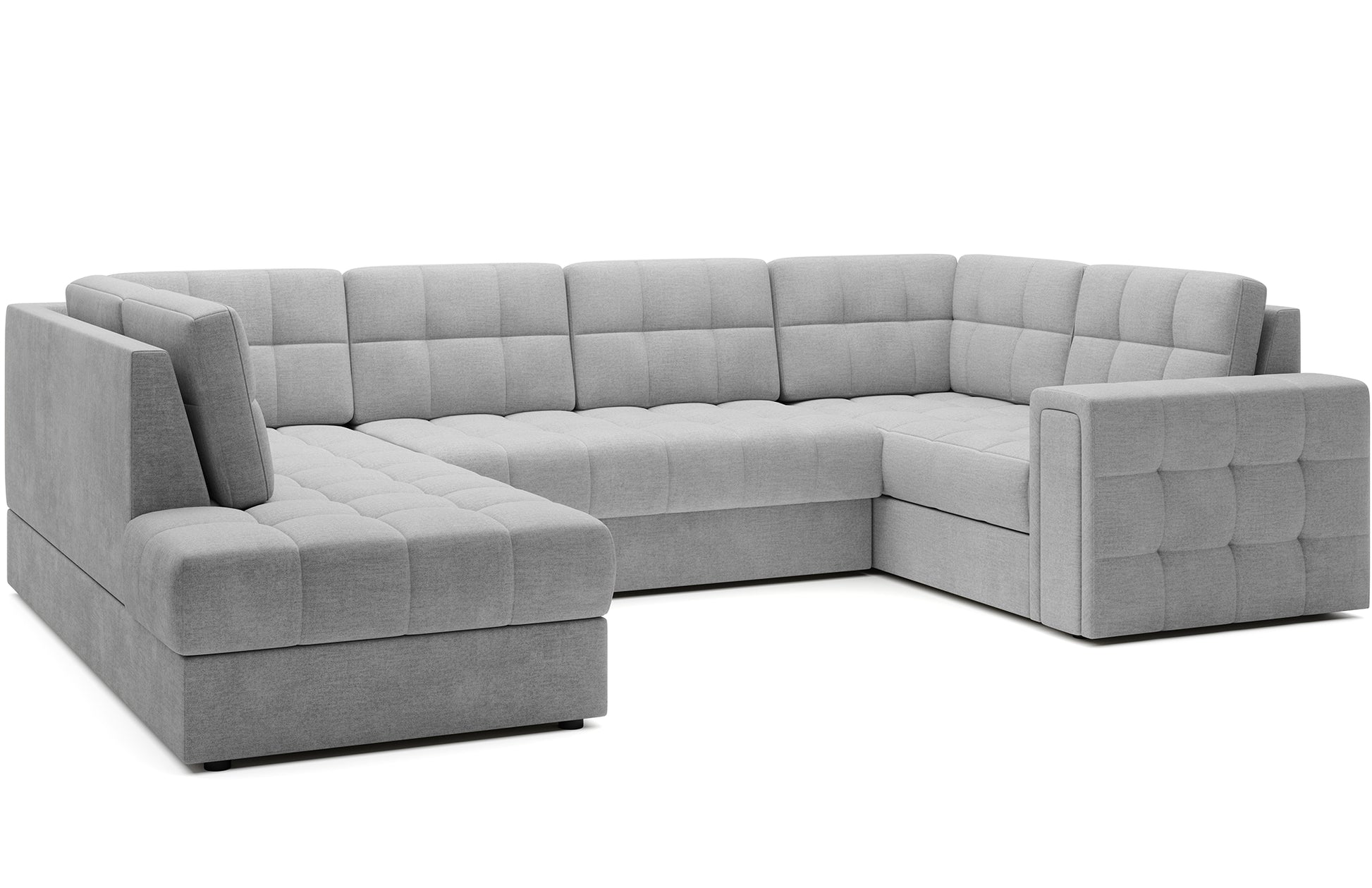 Narożnik Blewett Monolith 84 jasnoszary ustawiony na skos, prezentowany na białym tle. Nowoczesny design i eleganckie pikowanie.