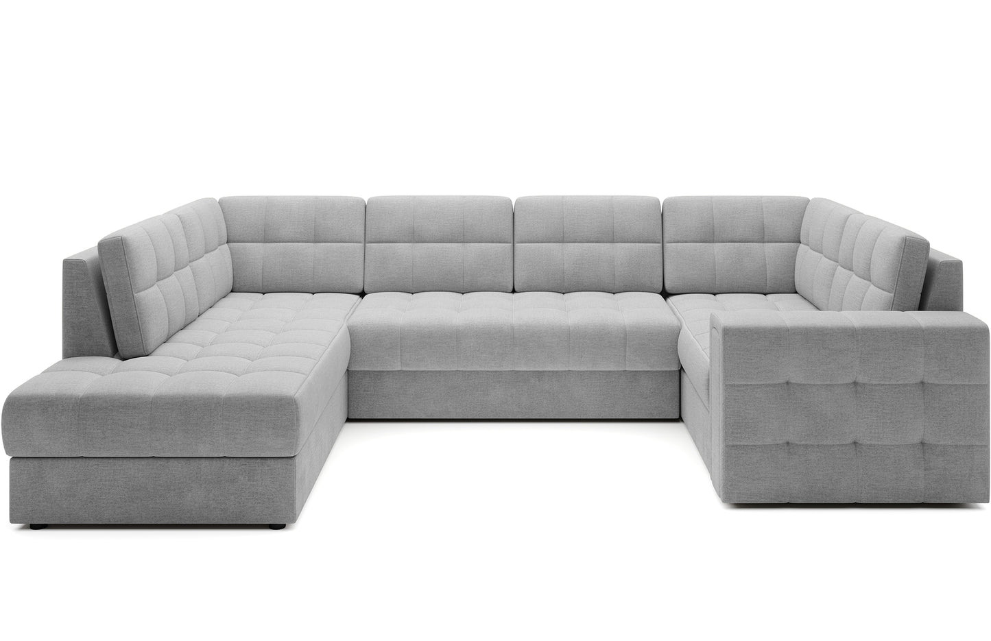 Narożnik Blewett Monolith 84 jasnoszary prezentowany na białym tle. Nowoczesna forma, wyrazisty kolor i wygodne siedzisko do każdego salonu.