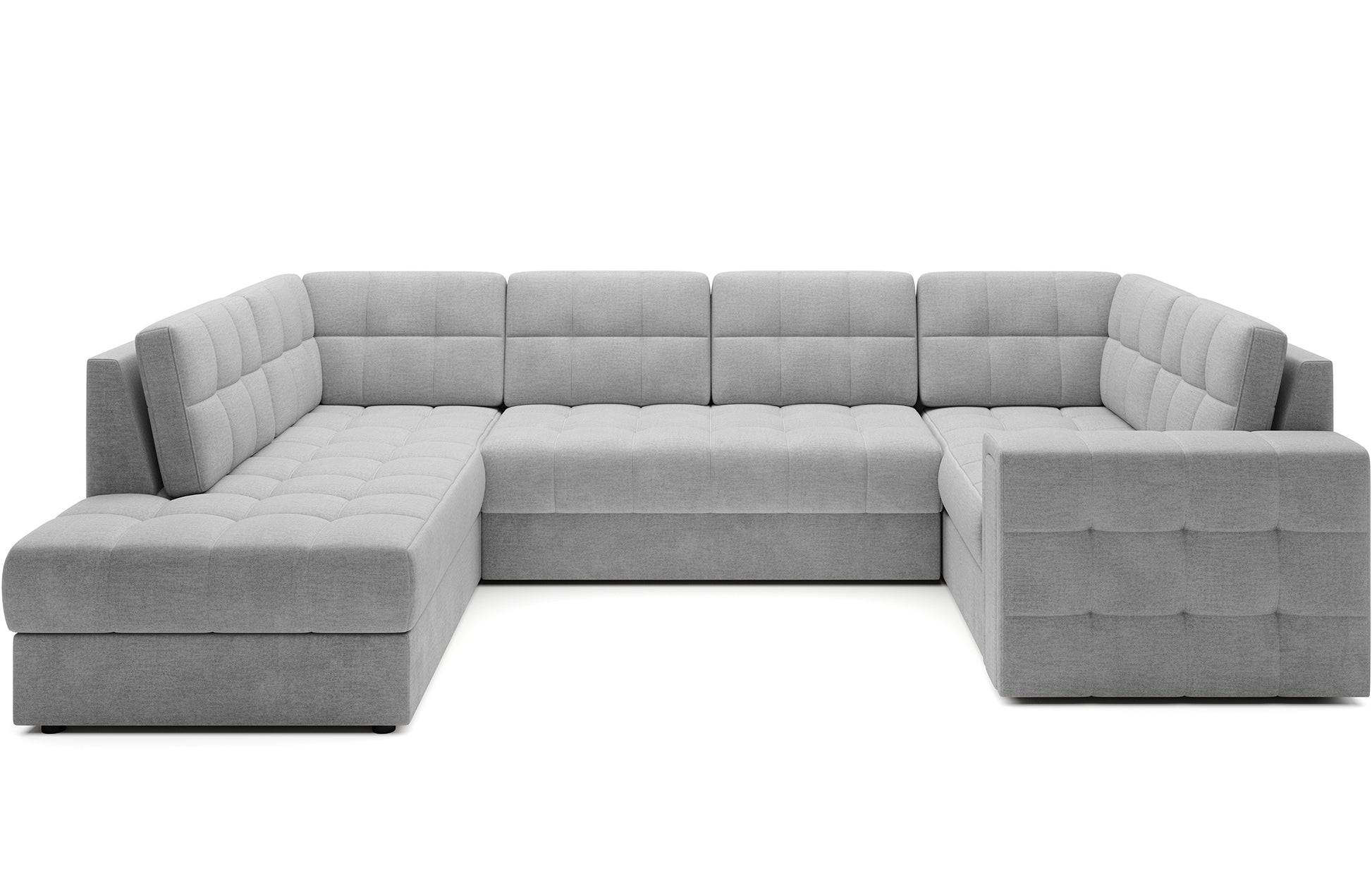 Narożnik Blewett Monolith 84 jasnoszary prezentowany na białym tle. Nowoczesna forma, wyrazisty kolor i wygodne siedzisko do każdego salonu.