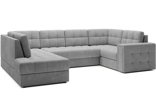 Narożnik Blewett Monolith 85 szary ustawiony na skos, prezentowany na białym tle. Nowoczesny design i eleganckie pikowanie.
