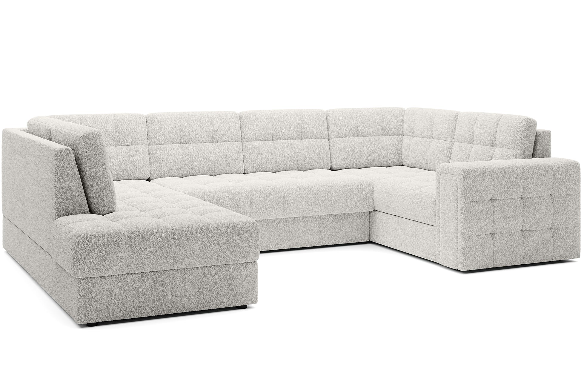 Narożnik Blewett Royal 01 biały ustawiony na skos, prezentowany na białym tle. Nowoczesny design i eleganckie pikowanie.