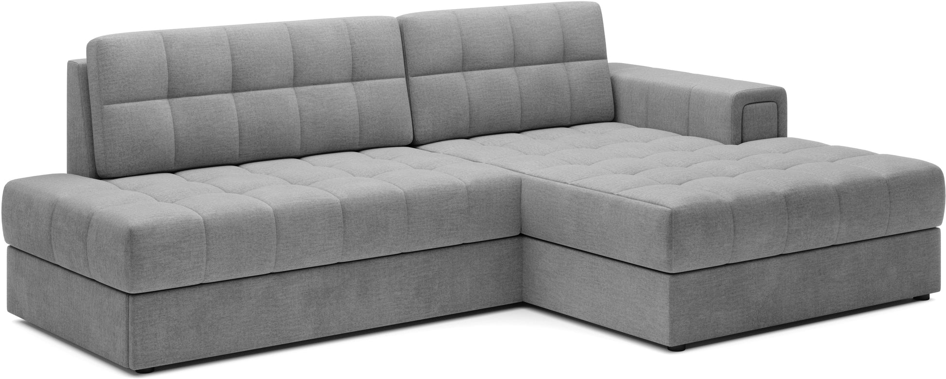 Narożnik Blezalt Monolith 85 w układzie prawym, w kolorze szarym, na białym tle, z widoczną tapicerką i pikowanym siedziskiem.