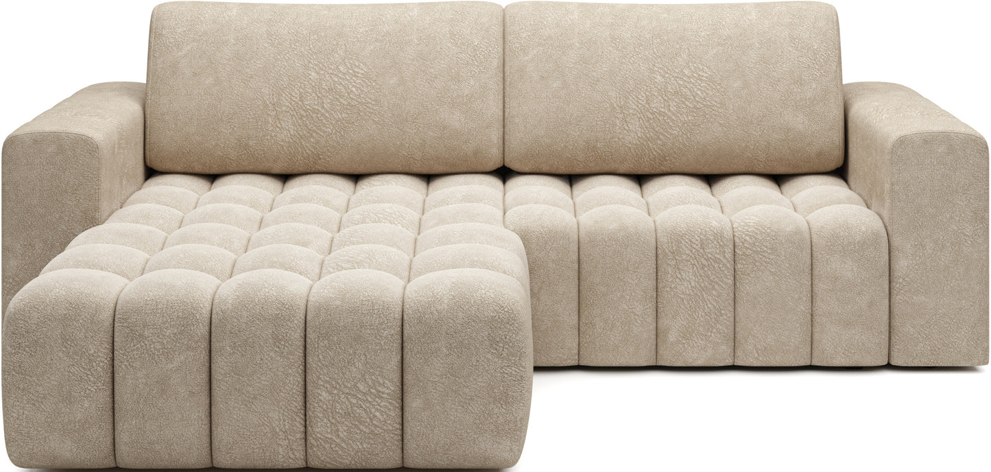 Narożnik Bonett, kolor Dora 21 beżowy, układ lewy – packshot na białym tle.