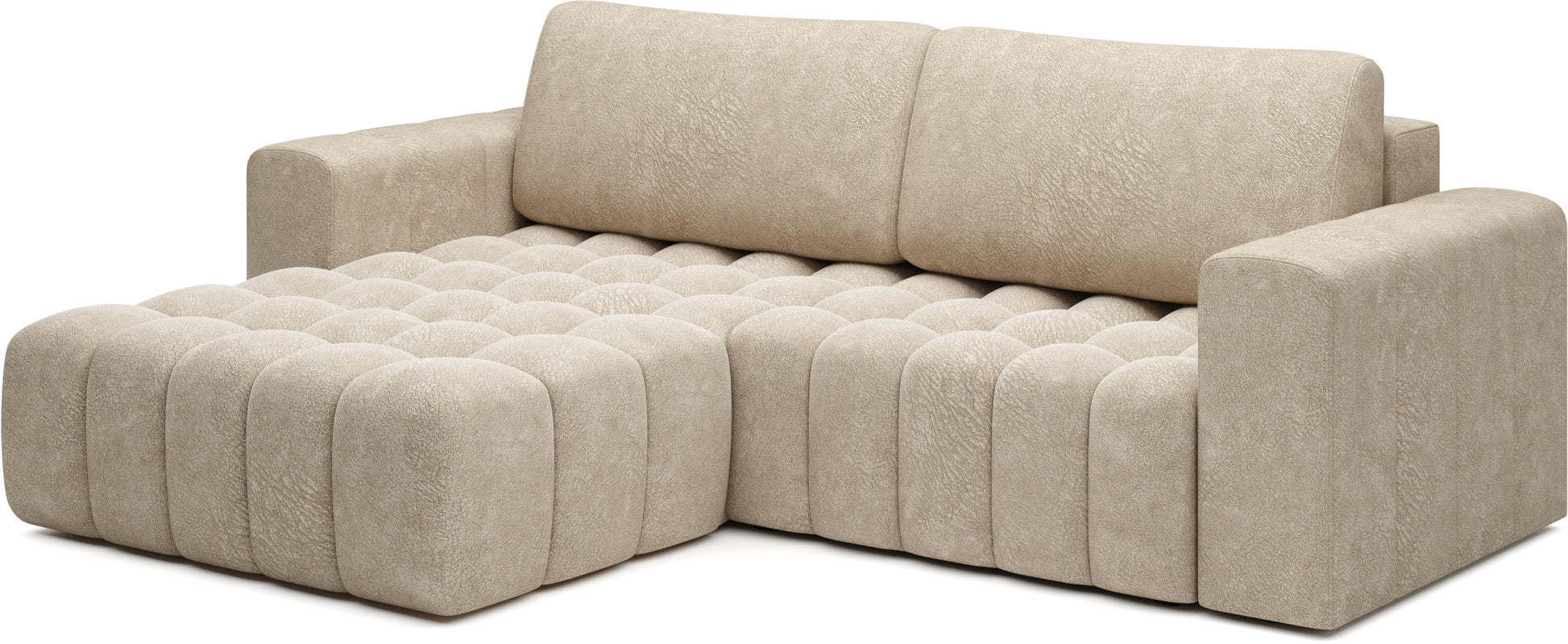 Narożnik Bonett w kształcie L, tkanina Dora 21 beż – ujęcie perspektywiczne, układ lewy.