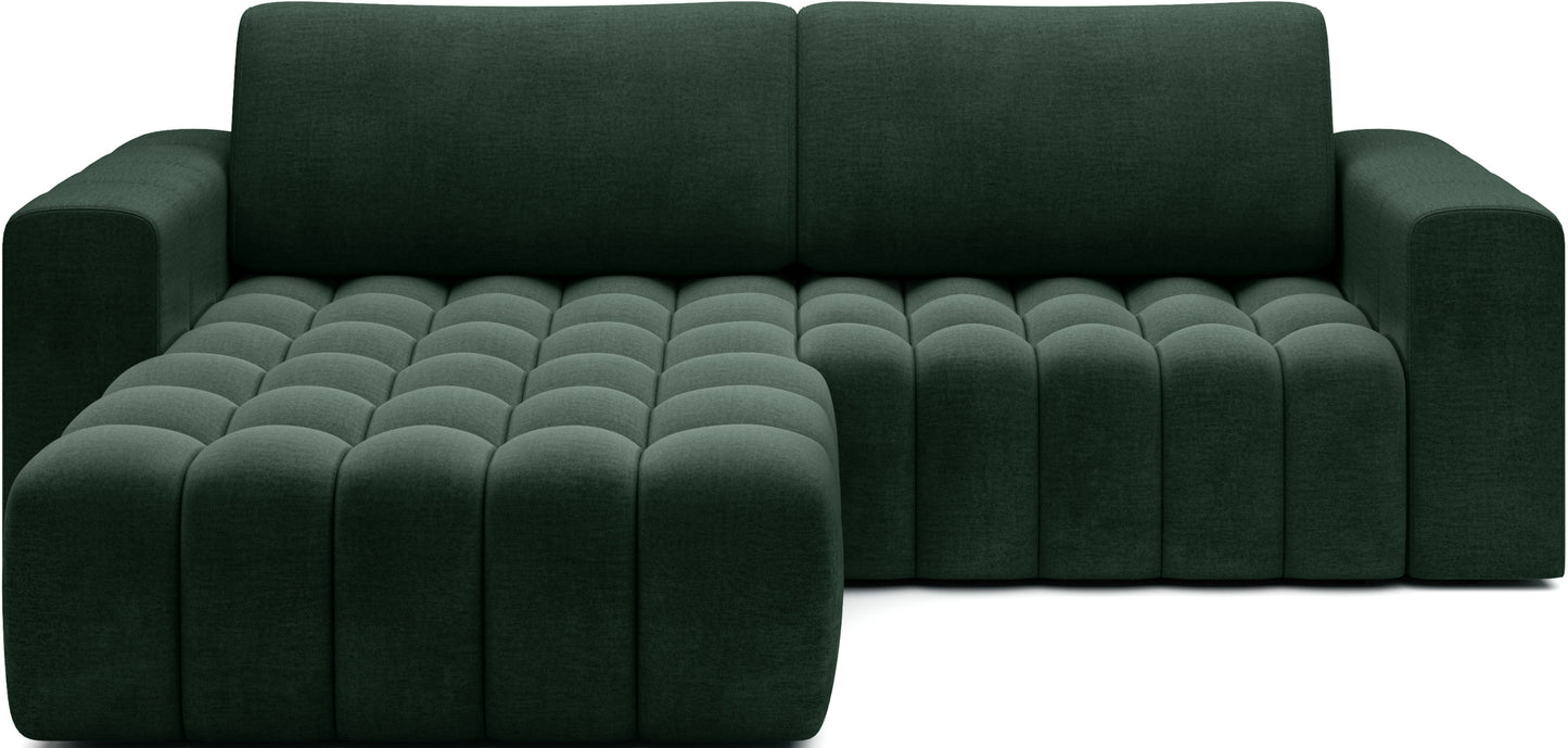 Narożnik Bonett, tkanina Monolith 37 zielony, układ lewy — packshot na białym tle.