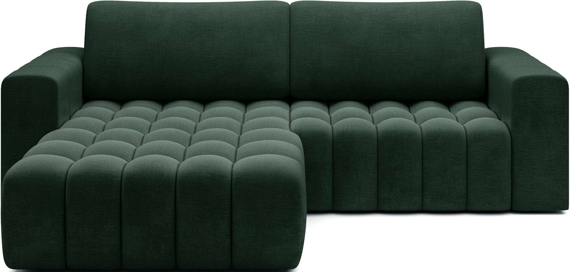 Narożnik Bonett, tkanina Monolith 37 zielony, układ lewy — packshot na białym tle.