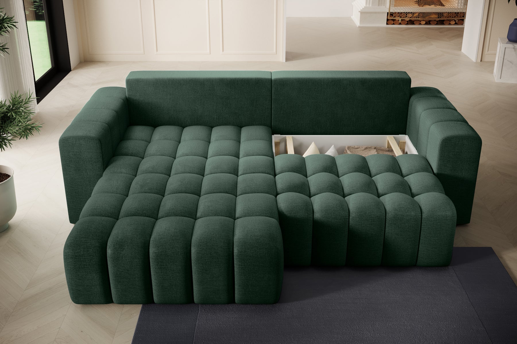 Widok z góry na pikowane siedzisko narożnika Bonett, Monolith 37.