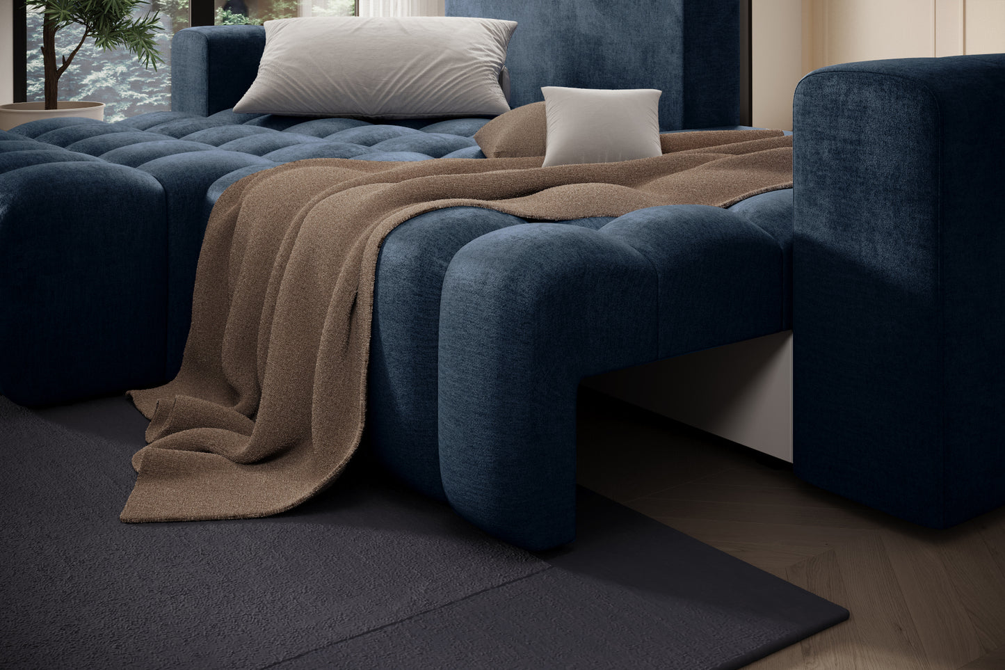 Bonett Monolith 77 — ujęcie od strony szezlongu, wyeksponowany podłokietnik, układ lewy.