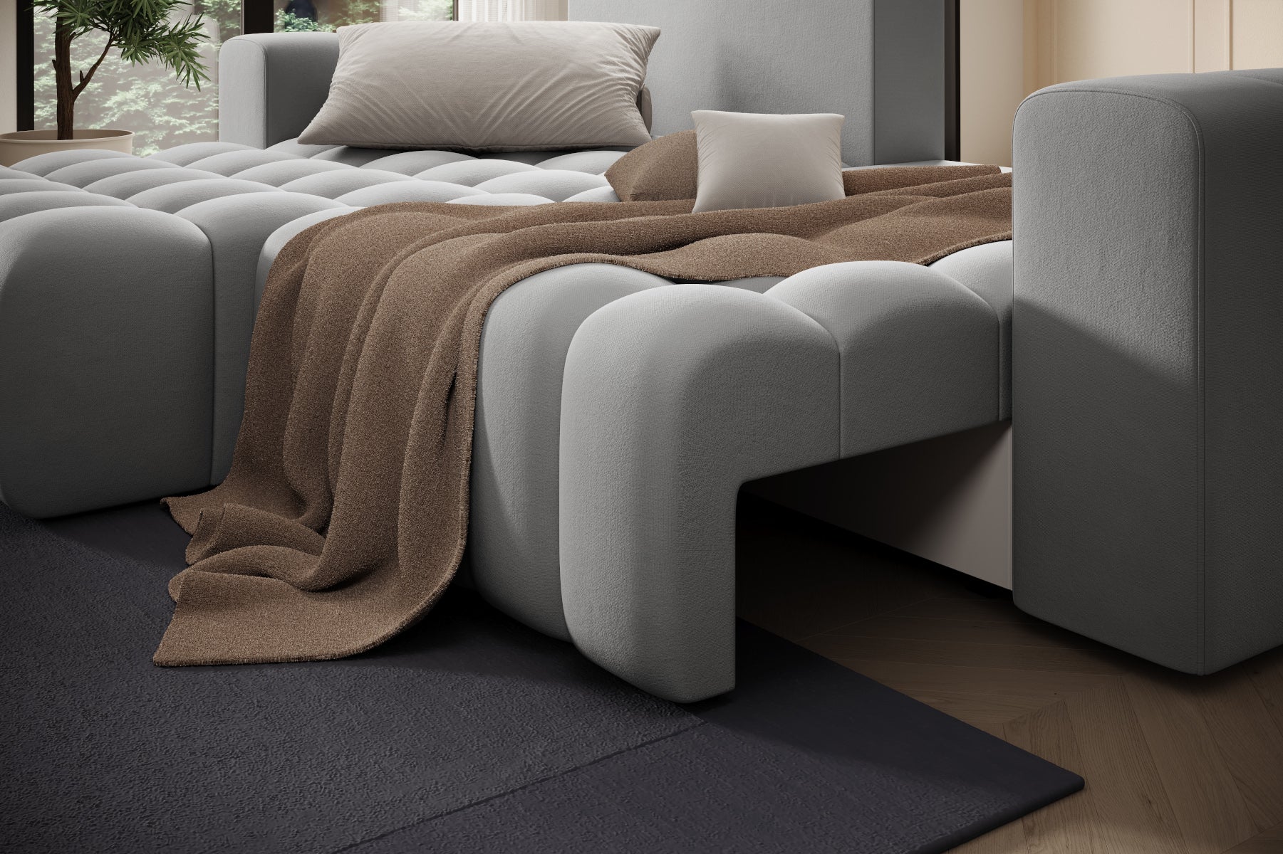 Detal oparcia i podłokietnika narożnika Bonett, Paros 05 jasnoszary.