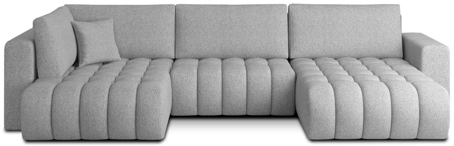 Narożnik Bonito, modułowa sofa narożna w tkaninie Borneo 04 szary, widok z przodu na białym tle