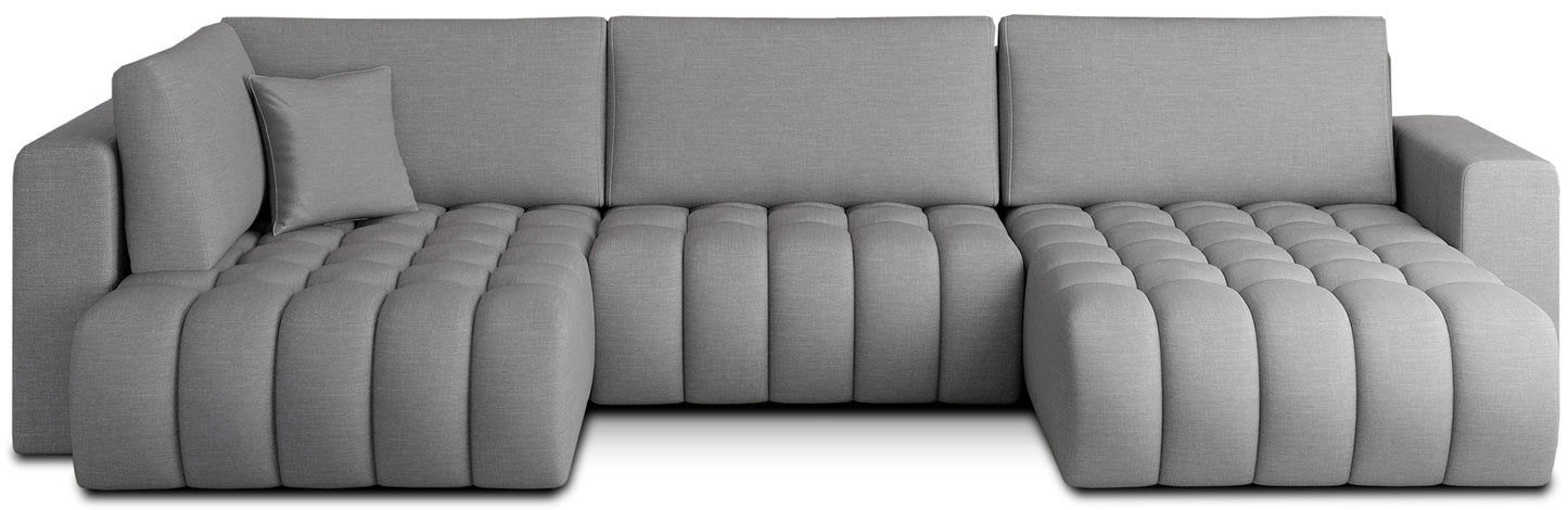 Narożnik Bonito, modułowa sofa narożna w tkaninie Flores 04 szary, widok z przodu na białym tle